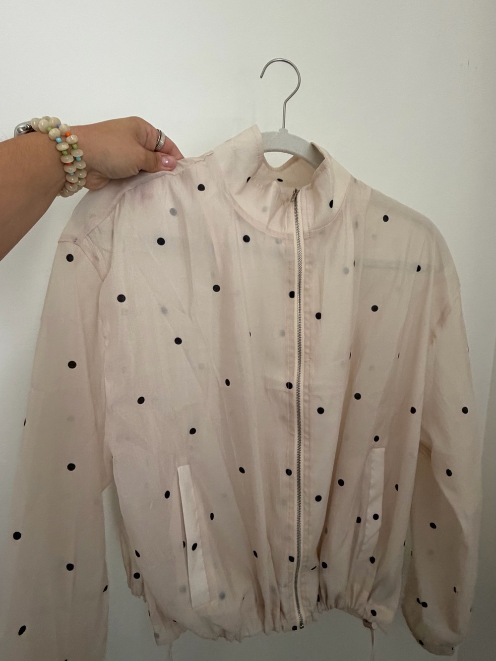 Light Beige Polka Dot Bomber Jacket - Women